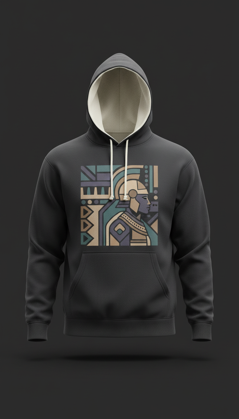 Graphic hoodie in matte black cotton